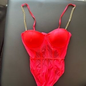 Fashion Nova Chain To You Bodysuit - Neon Coral